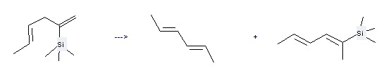 The 2,4-Hexadiene, (2E,4E)- and trimethyl(1-methyl-1,3-pentadienyl)silane could be obtained by the reactant of trimethyl(1-methylene-3-pentenyl)silane.
